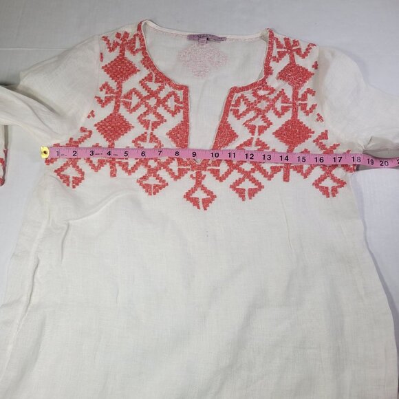 Calypso St Barth White Linen Tunic With Coral Embroidery Size XS - Picture 6 of 9